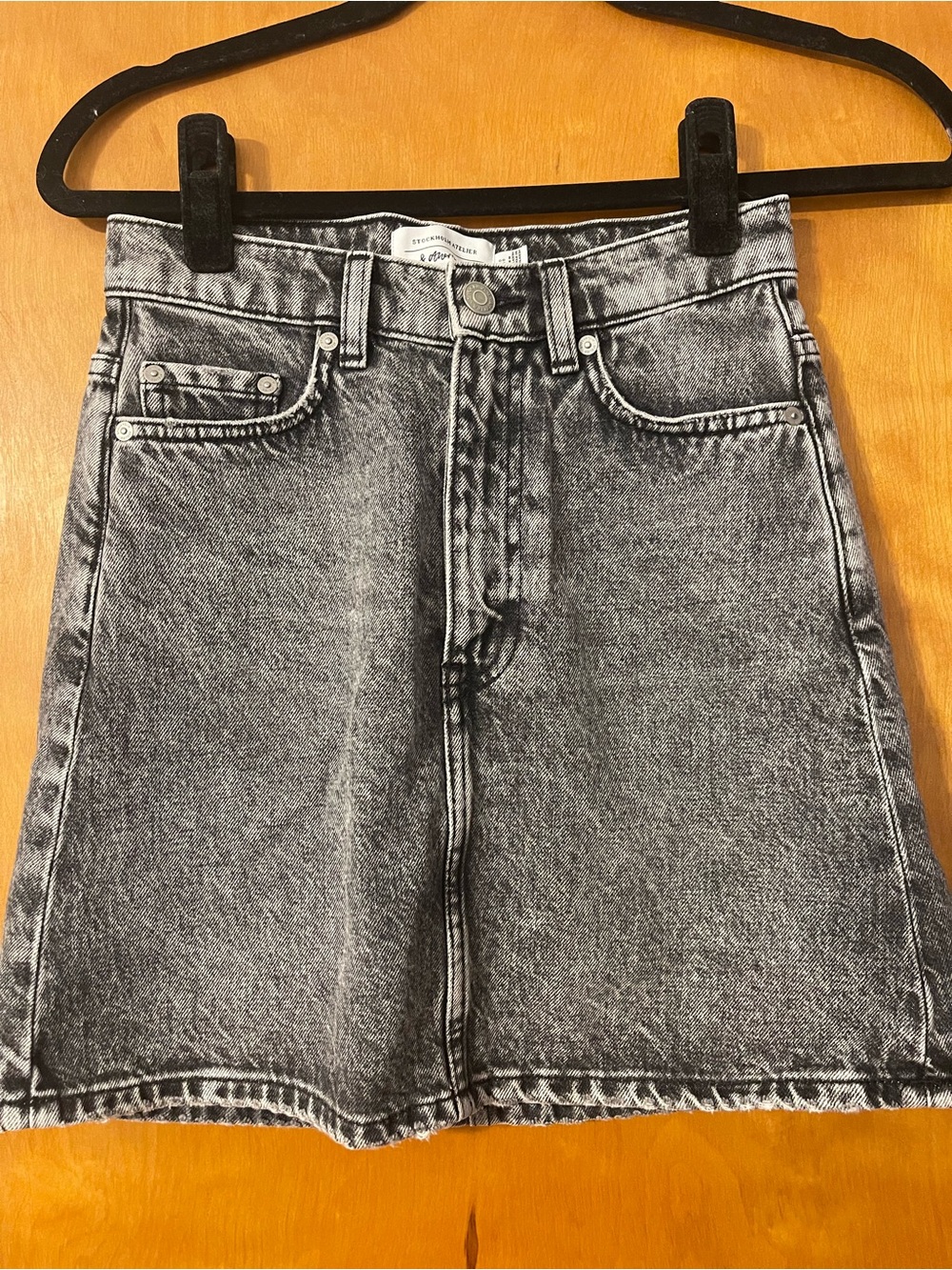 & Other Stories Black Washed Denim Mini Skirt
